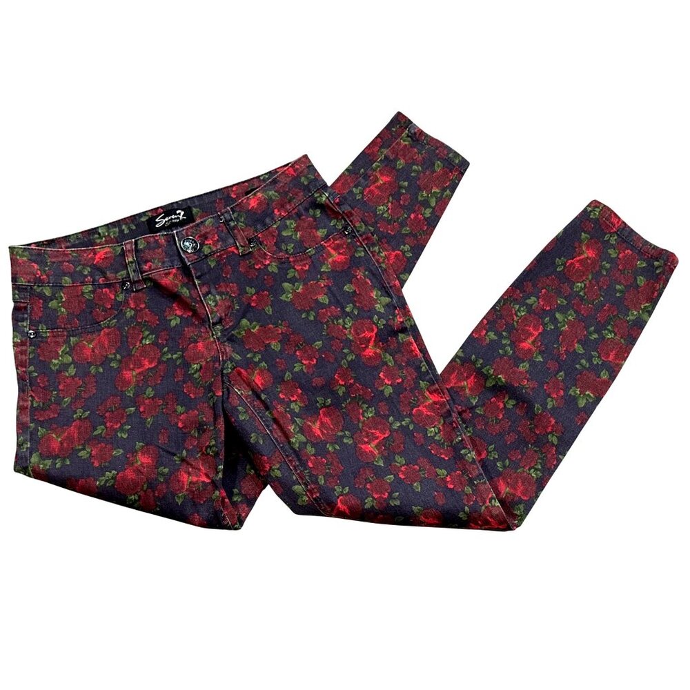 Seven7 Skinny Stretch Bold Floral Print Mid High Rise Jean Y2K Vintage Aesthetic - Picture 12 of 13